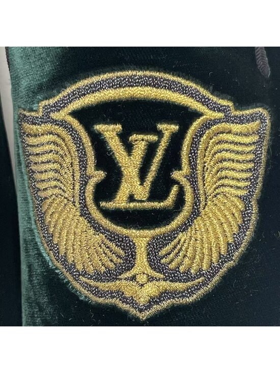 Louis Vuitton Loafers LV Logo Velour Embroidery Gold Thread Green 8.5 main image 5